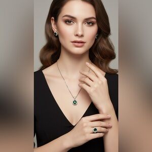 Swarovski Green Crystal Ring Earrings Necklace Set NWT Sparkling Jewelry